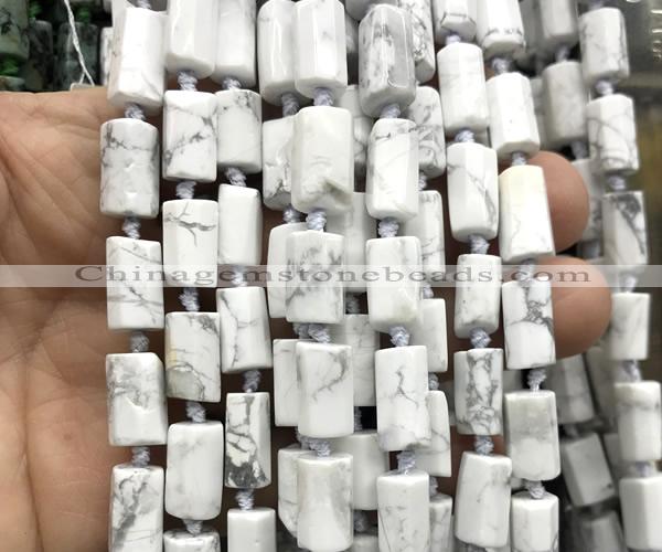 CTB1217 8*12mm - 8*14mm faceted tube white howlite turquoise beads