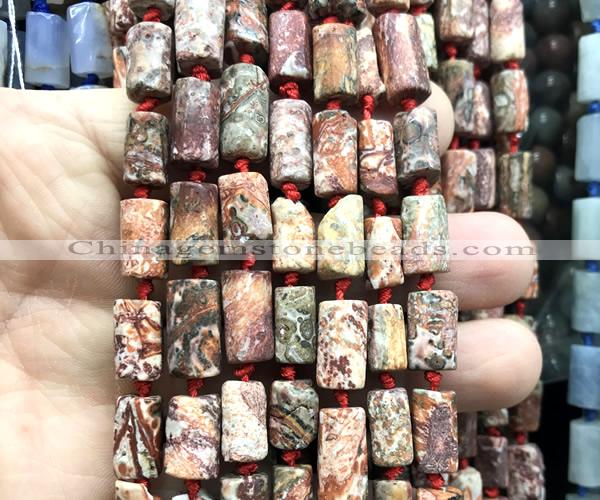 CTB1221 8*12mm - 8*14mm faceted tube leopard skin jasper beads