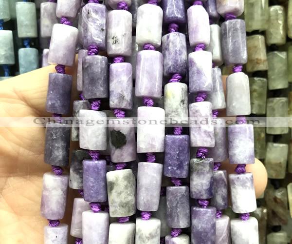 CTB1226 15 inches 8*12mm - 8*14mm faceted tube lepidolite beads
