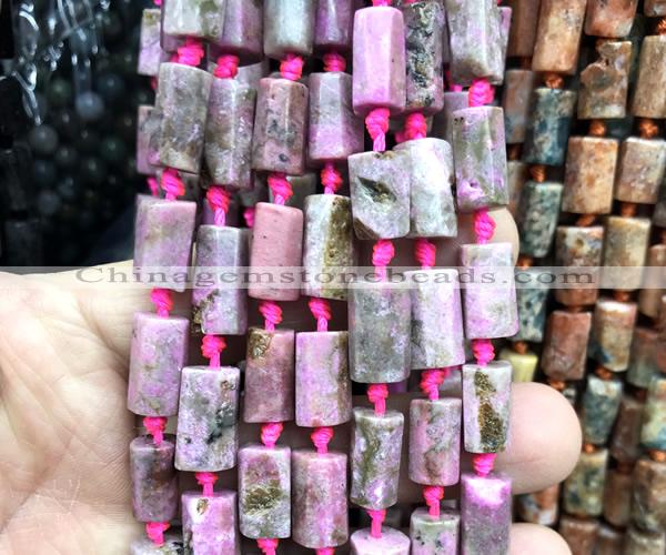 CTB1227 15 inches 8*12mm - 8*14mm faceted tube pink cobalto calcite beads