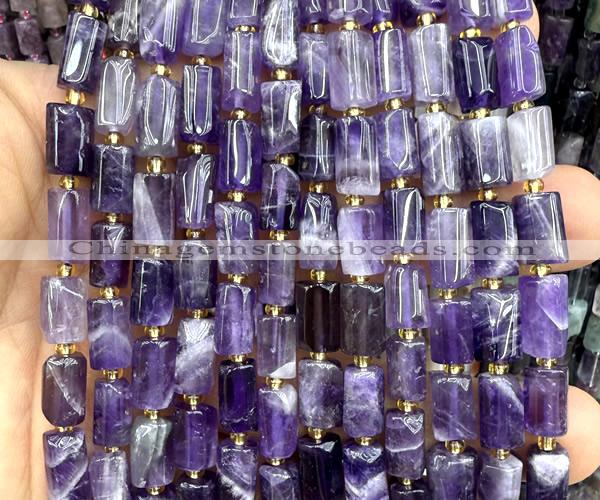 CTB1257 6*10mm - 8*12mm faceted tube dogtooth amethyst beads