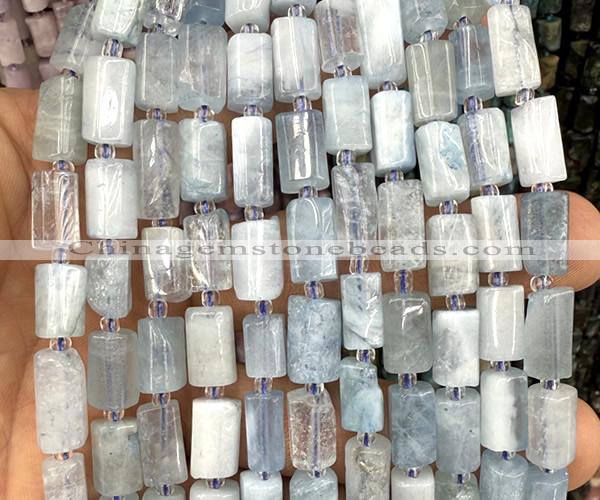 CTB1267 15 inches 6*10mm - 8*12mm faceted tube aquamarine beads