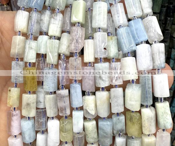 CTB1268 15 inches 6*10mm - 8*12mm faceted tube aquamarine beads