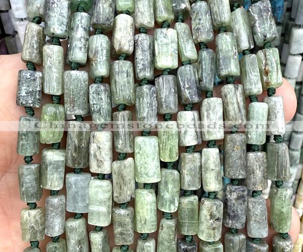 CTB1284 15 inches 6*10mm - 8*12mm faceted tube green kyanite beads