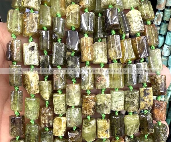 CTB1287 15 inches 6*10mm - 8*12mm faceted tube green garnet beads