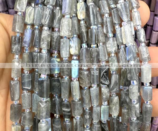 CTB1292 15 inches 6*10mm - 8*10mm faceted tube labradorite beads