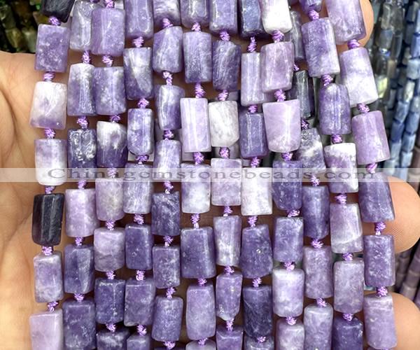 CTB1302 15 inches 6*10mm - 8*12mm faceted tube lepidolite beads