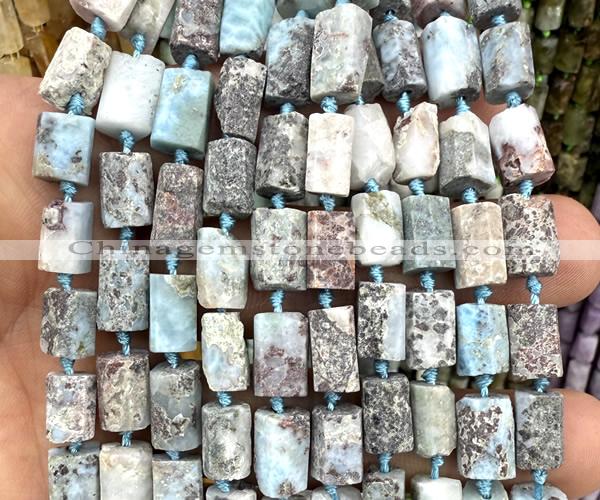 CTB1310 15 inches 6*10mm - 8*12mm faceted tube larimar beads