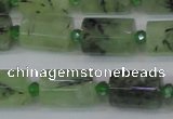 CTB205 15.5 inches 10*15mm faceted tube green rutilated quartz beads