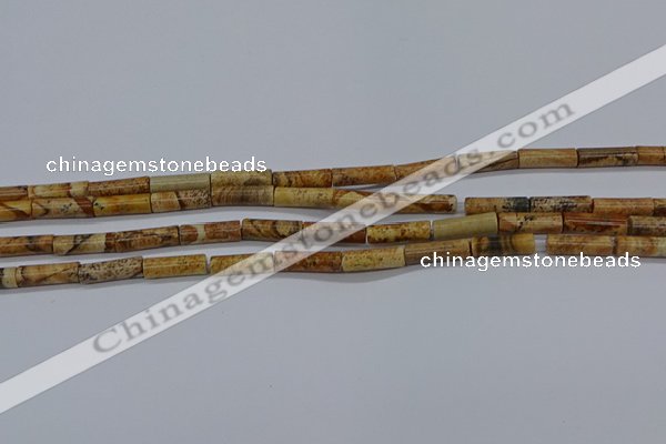 CTB332 15.5 inches 4*13mm tube picture jasper beads wholesale