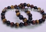 CTB37 7.5 inches 10mm round colorful tiger eye beaded bracelets