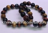 CTB38 7.5 inches 12mm round colorful tiger eye beaded bracelets