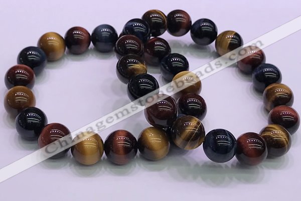 CTB38 7.5 inches 12mm round colorful tiger eye beaded bracelets