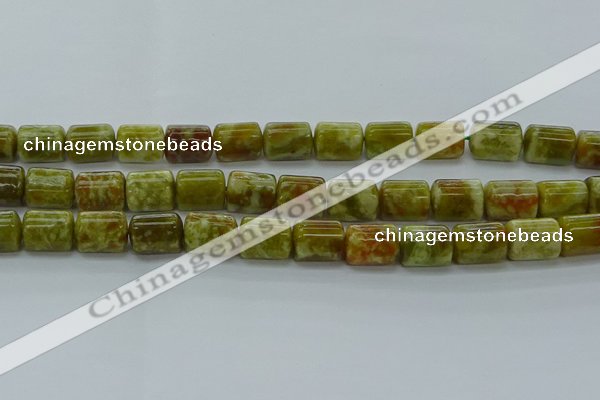 CTB548 15.5 inches 10*13mm triangle green dragon serpentine jasper beads