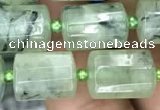 CTB609 15.5 inches 10*14mm faceted tube green rutilated quartz beads