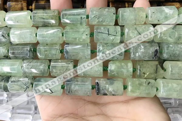 CTB621 11*16mm - 12*18mm faceted tube green rutilated quartz beads