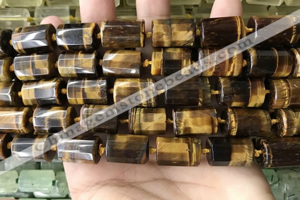 CTB624 15.5 inches 11*16mm - 12*18mm faceted tube yellow tiger eye beads