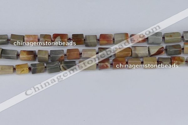 CTB737 15.5 inches 6*10mm - 8*12mm faceted tube polychrome jasper beads