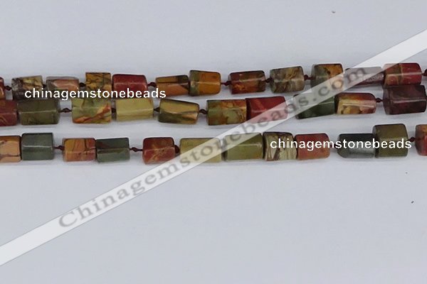 CTB738 15.5 inches 6*10mm - 8*12mm faceted tube picasso jasper beads