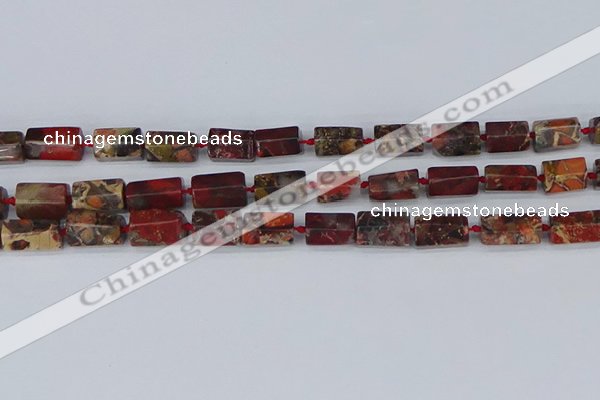 CTB739 15.5 inches 6*10mm - 8*12mm faceted tube poppy jasper beads