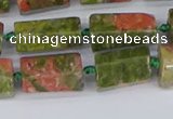 CTB742 15.5 inches 6*10mm - 8*12mm faceted tube unakite beads