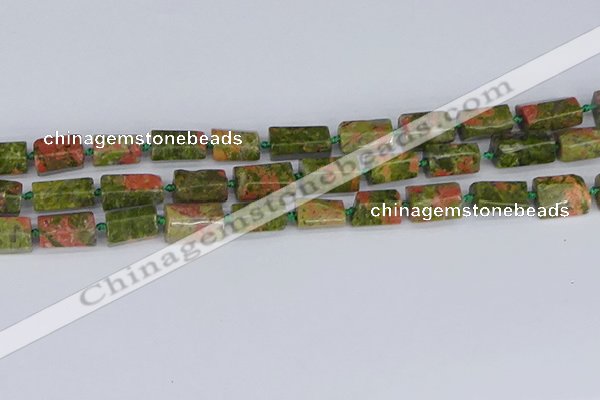 CTB742 15.5 inches 6*10mm - 8*12mm faceted tube unakite beads