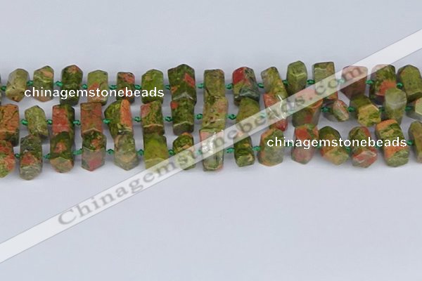 CTB758 15.5 inches 6*10mm - 8*12mm faceted tube unakite beads