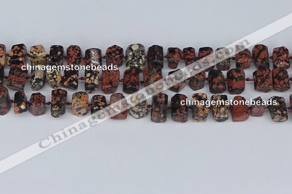 CTB761 6*10mm - 8*12mm faceted tube red snowflake obsidian beads