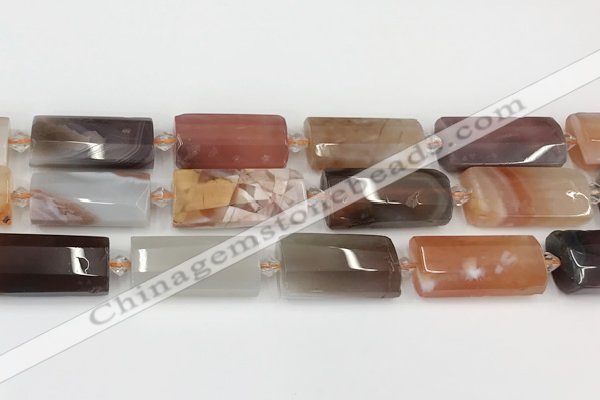 CTB856 13*25mm - 15*28mm faceted flat tube agate beads