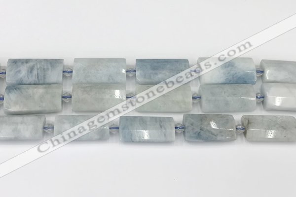 CTB859 13*25mm - 15*28mm faceted flat tube aquamarine beads