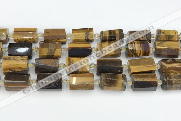 CTB874 13*25mm - 14*19mm faceted tube yellow tiger eye beads