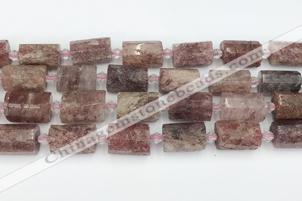 CTB879 13*25mm - 14*19mm faceted tube strawberry quartz beads