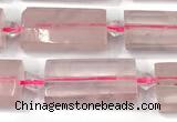 CTB922 13*25mm - 15*28mm faceted flat tube rose quartz beads