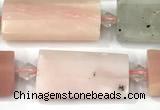 CTB923 13*25mm - 15*28mm faceted flat tube pink opal beads