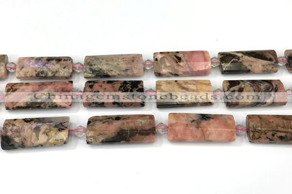 CTB930 13*25mm - 15*28mm faceted flat tube rhodonite beads