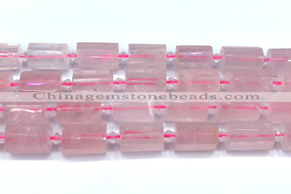 CTB943 15 inches 13*25mm - 14*19mm faceted tube rose quartz beads