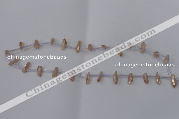 CTD1101 Top drilled 4*12mm - 5*18mm nuggets plated quartz beads