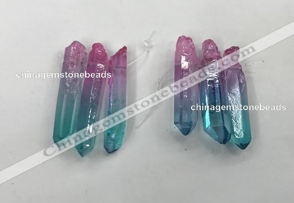 CTD1224 Top drilled 7*30mm - 9*45mm sticks plated quartz beads