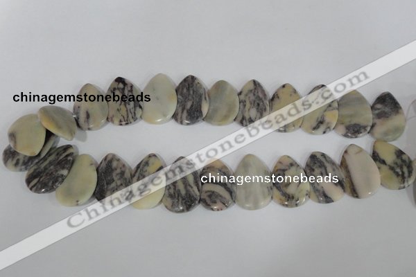 CTD15 Top drilled 22*30mm flat teardrop zebra jasper beads