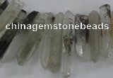 CTD1663 Top drilled 6*18mm - 8*35mm sticks green phantom quartz beads