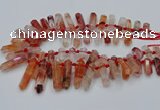 CTD2112 Top drilled 10*25mm - 12*45mm sticks pink quartz beads