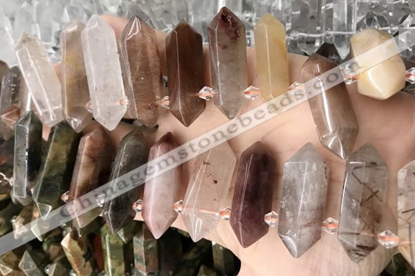 CTD2241 10*22mm - 12*45mm faceted nuggets mixed rutilated quartz beads