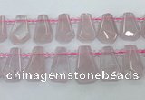 CTD2271 Top drilled 16*28mm - 20*30mm faceted freeform rose quartz beads