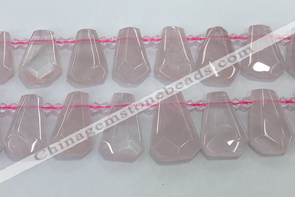 CTD2271 Top drilled 16*28mm - 20*30mm faceted freeform rose quartz beads