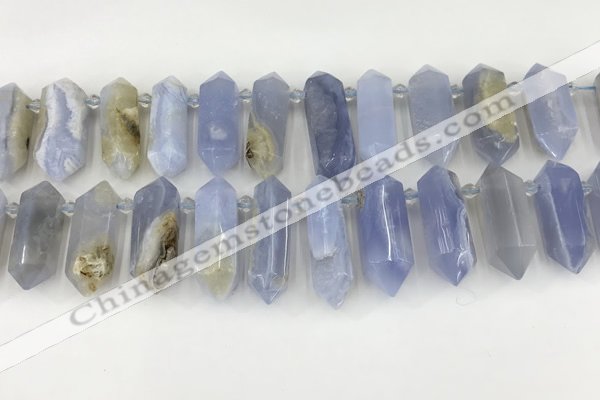 CTD2390 Top drilled 13*30mm - 14*42mm sticks blue chalcedony beads