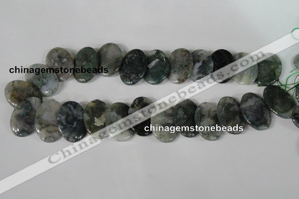 CTD24 Top drilled 20*30mm oval moss agate beads wholesale