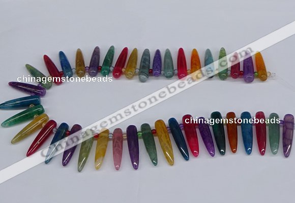 CTD2730 Top drilled 8*35mm bullet agate gemstone beads wholesale