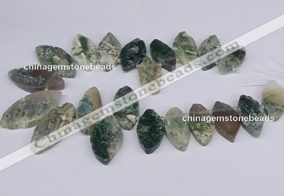 CTD2738 Top drilled 15*30mm - 25*50mm marquise moss agate beads