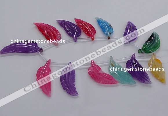 CTD2778 Top drilled 20*45mm - 25*55mm carved leaf agate beads