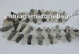 CTD3516 Top drilled 10*20mm - 12*40mm sticks black rutilated quartz beads